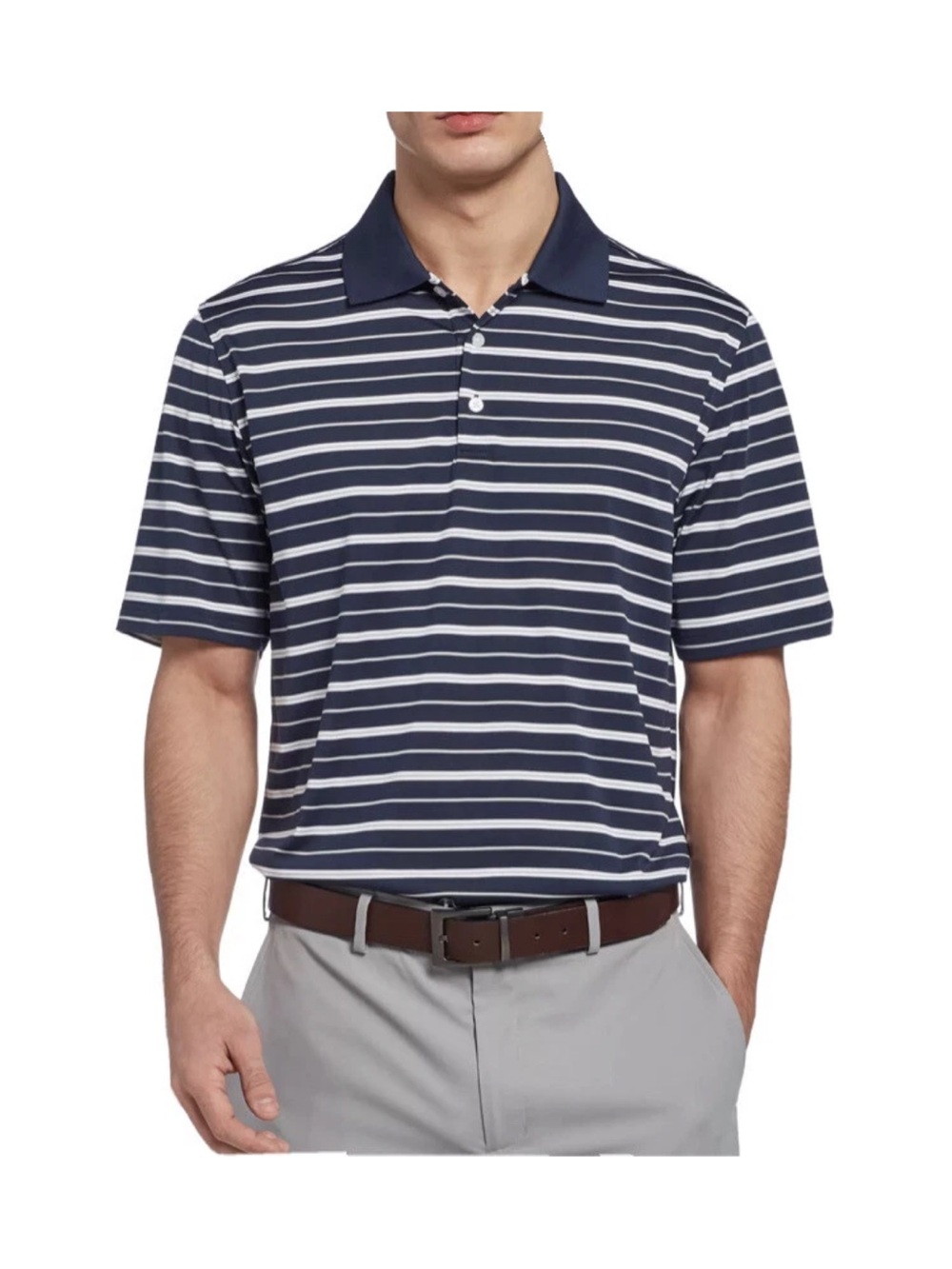 Walter Hagen Navy & White Striped Performance Polo Size Large Short Sleeved